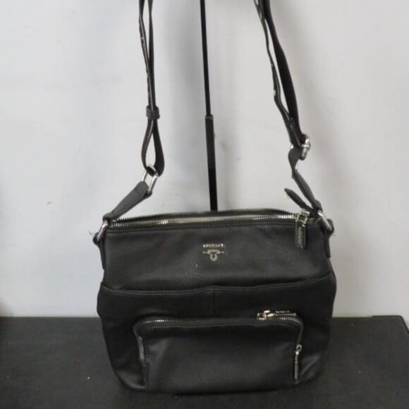 Gussaci Italy Black Pebbled Leather Crossbody – Logo Strap, Zip Pockets - Picture 6 of 9